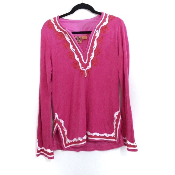 Tory Burch Tops - Tory Burch Pink Embroidered Boho Terrycloth Tunic Tory Burch Tops - Tory Burch Pink Embroidered Boho Terrycloth Tunic